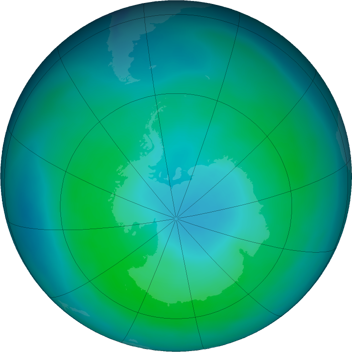 Antarctic ozone map for March 2020